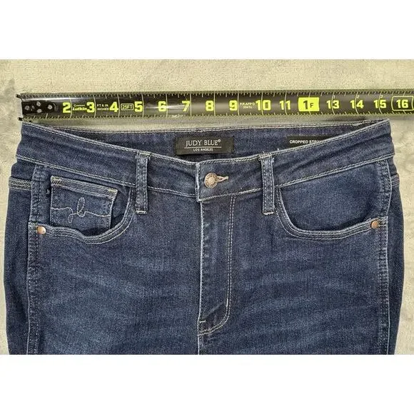 Judy Blue Women’s Cropped Straight Jeans Size 9/29 Cut Ankle Raw Hem Blue Denim - Picture 3 of 11